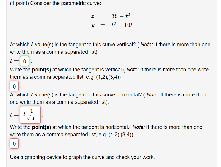 Solved 1 Point Consider The Parametric Curve 36 T2 3 Chegg