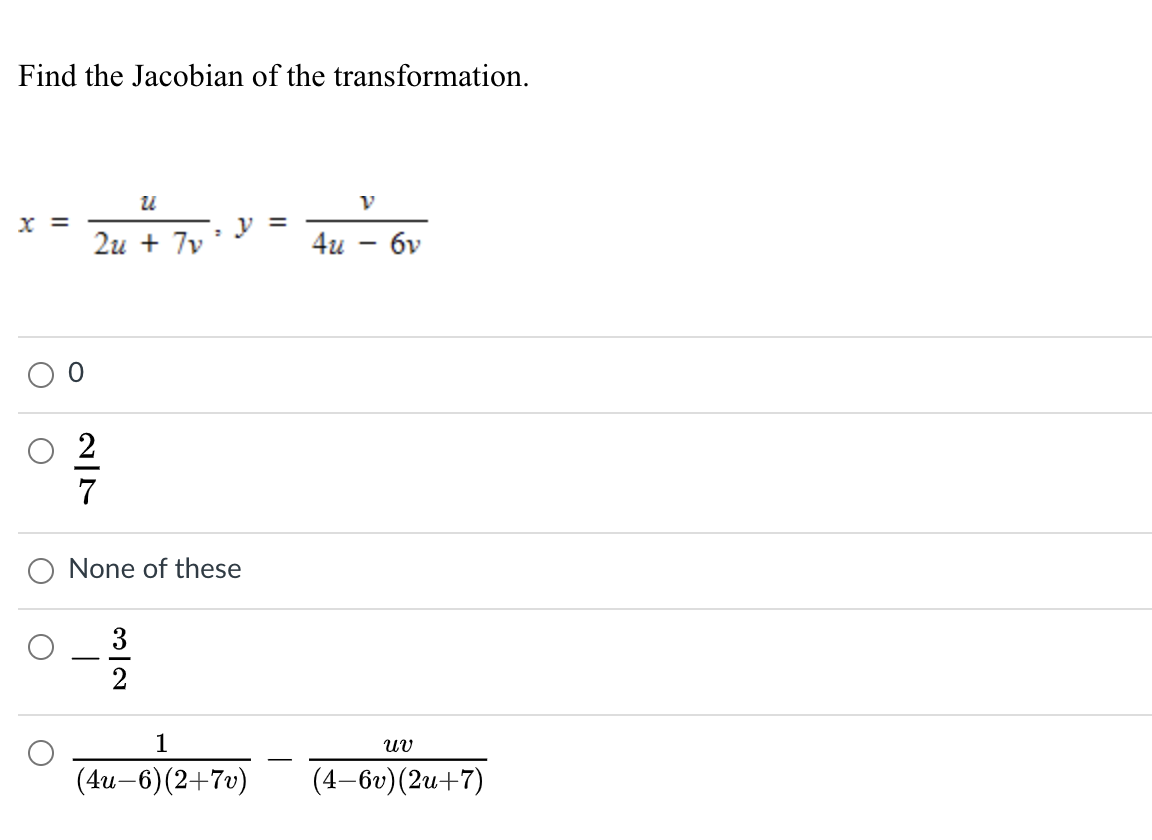 Solved Find The Jacobian Of The Transformation U Y U Chegg