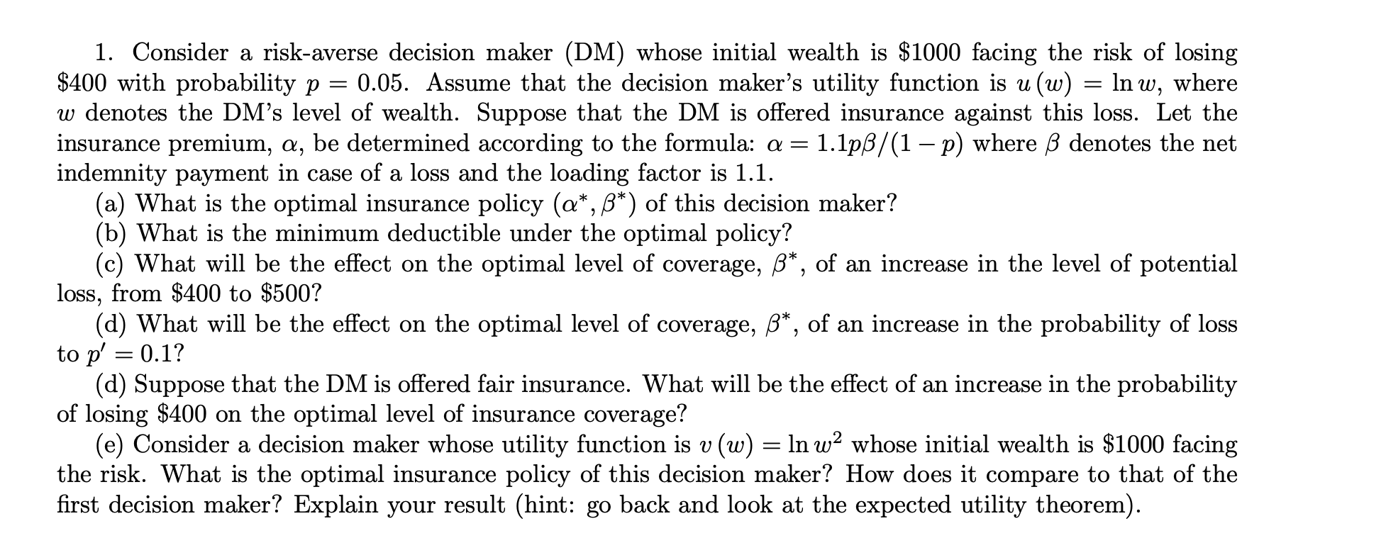 A 1 Consider A Risk Averse Decision Maker DM Chegg