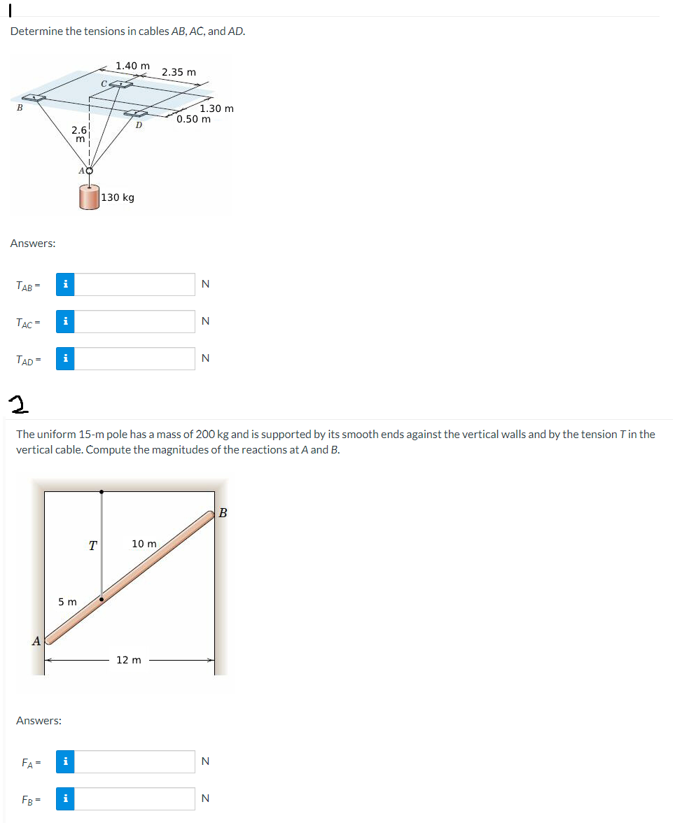 Solved I Determine The Tensions In Cables Ab Ac And Ad Chegg