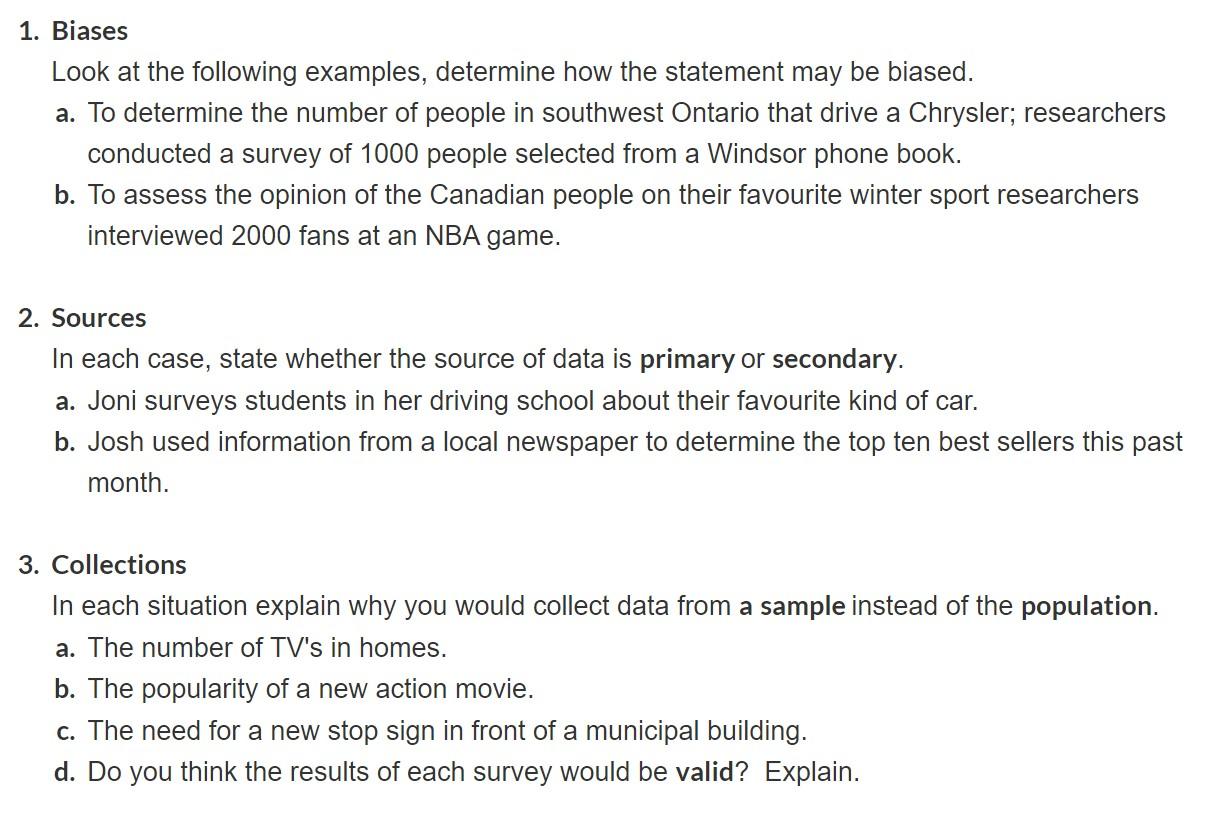 Solved Biases Look At The Following Examples Determine Chegg