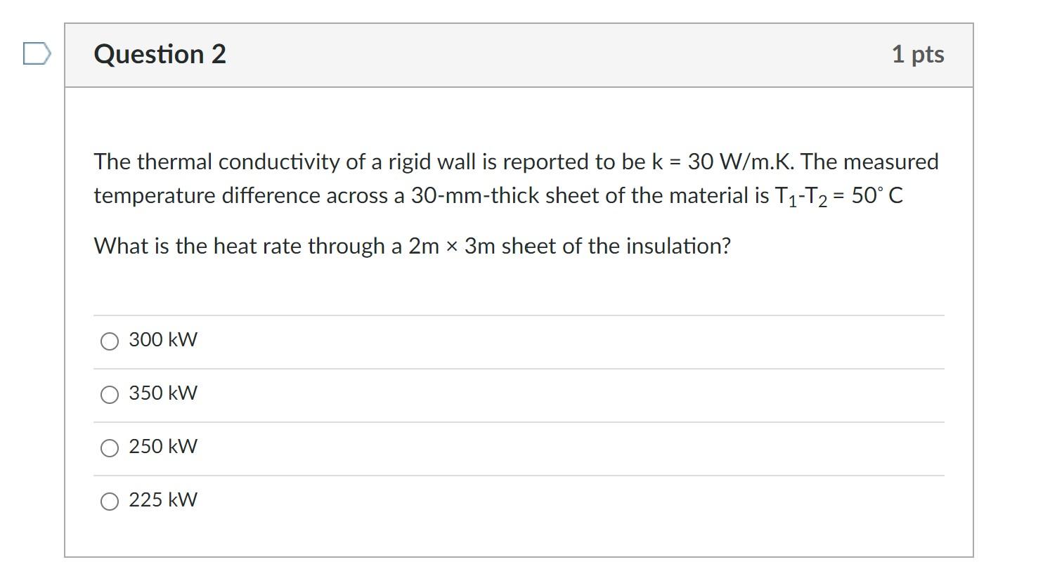 Solved Question Pts The Thermal Conductivity Of A Rigid Chegg