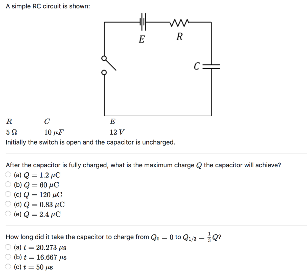 Solved A simple RC circuit is shown 5Ω Initially the switch Chegg