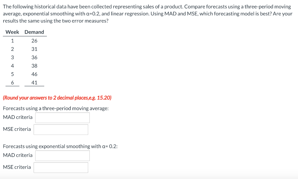 Solved The Following Historical Data Have Been Collected Chegg