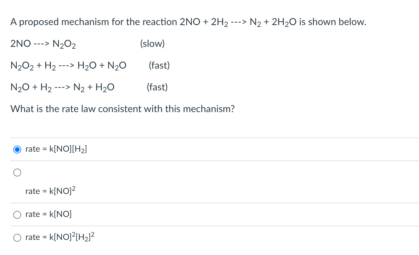 Solved A Proposed Mechanism For The Reaction No H Chegg