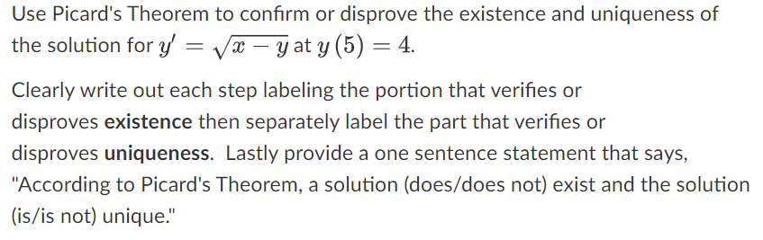 Solved Use Picard S Theorem To Confirm Or Disprove The Chegg