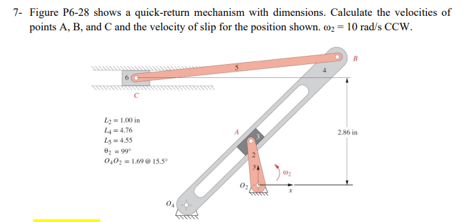 Solved 7 Figure P6 28 Shows A Quick Return Mechanism With Chegg