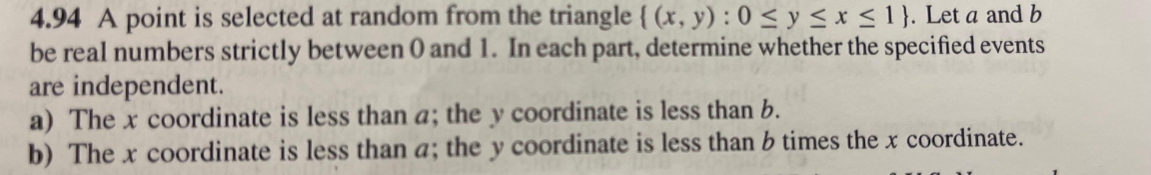 4 94 A Point Is Selected At Random From The Triangle Chegg