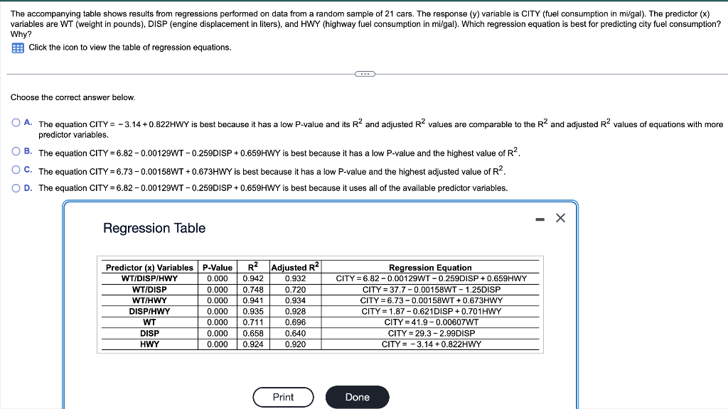 Solved The Accompanying Table Shows Results From Regressions Chegg