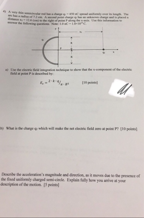 Solved Very Thin Semicircular Rod Has A Charge Q Nc Chegg