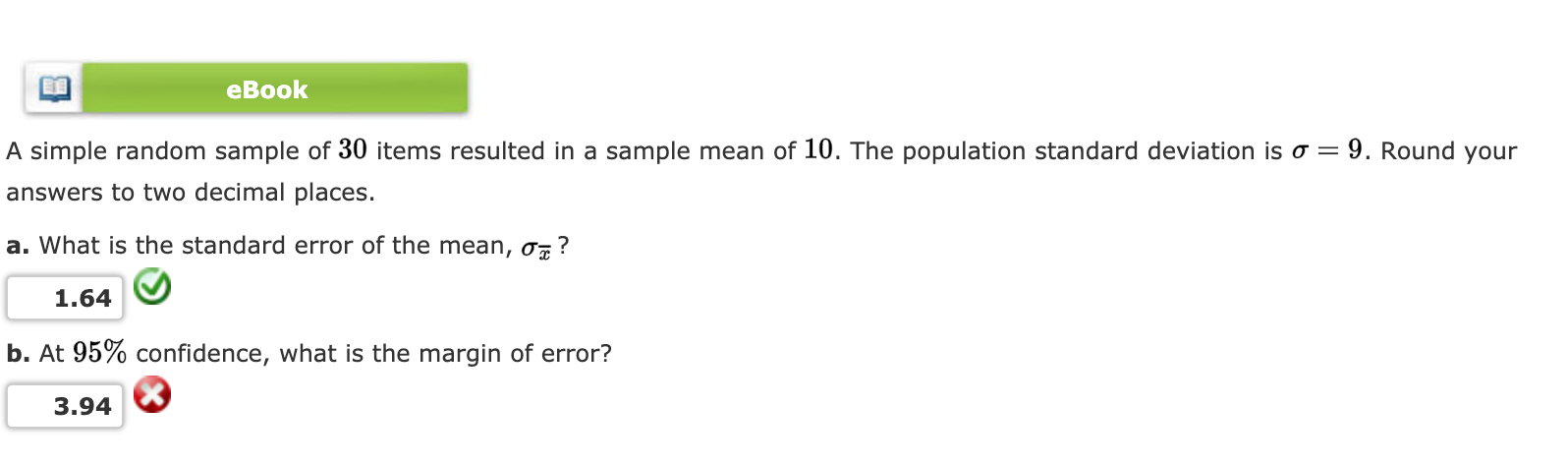 Solved EBook A Simple Random Sample Of 30 Items Resulted In Chegg