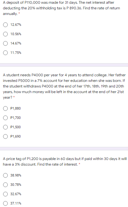 Solved A Deposit Of P110 000 Was Made For 31 Days The Net Chegg