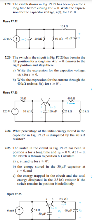 Solved 7 22 The Switch Shown In Fig P7 22 Has Been Open For Chegg