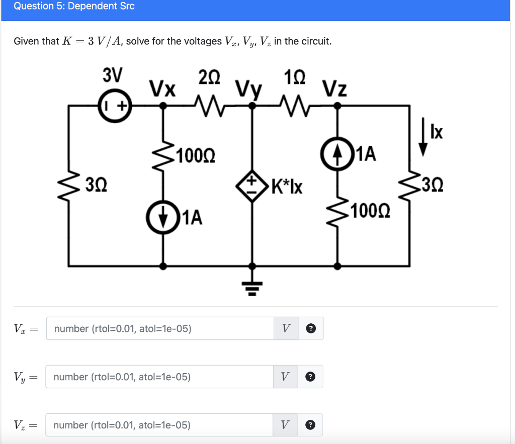 Solved Given That K 3V A Solve For The Voltages Vx Vy Vz In Chegg