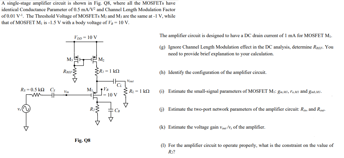 Solved A Single Stage Amplifier Circuit Is Shown In Fig Q8 Chegg