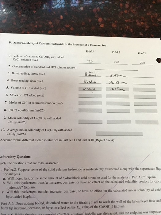 Solved Experiment 22 Report Sheet Molar Solubility Chegg