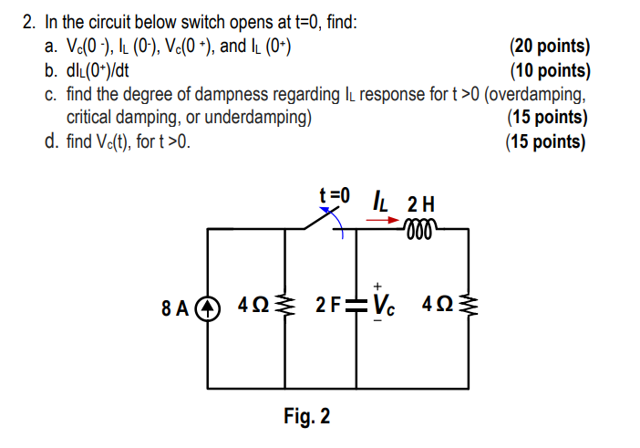 Solved 2 In The Circuit Below Switch Opens At T 0 Find A Chegg