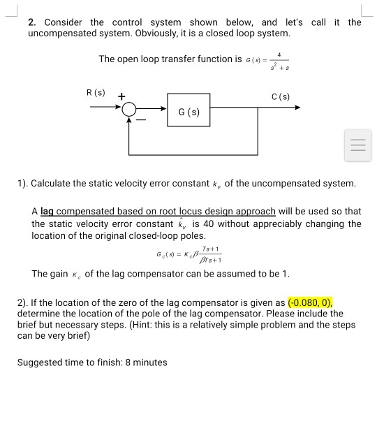 Solved 2 Consider The Control System Shown Below And Let S Chegg