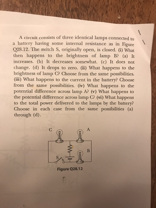 Solved A Circuit Consists Of Three Identical Lamps Connected Chegg