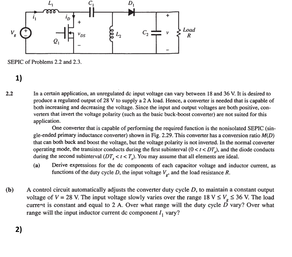 Solved SEPIC Of Problems 2 2 And 2 3 1 2 2 In A Certain Chegg