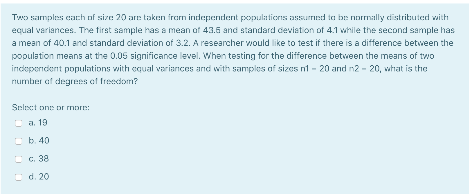 Solved Two Samples Each Of Size 20 Are Taken From Chegg