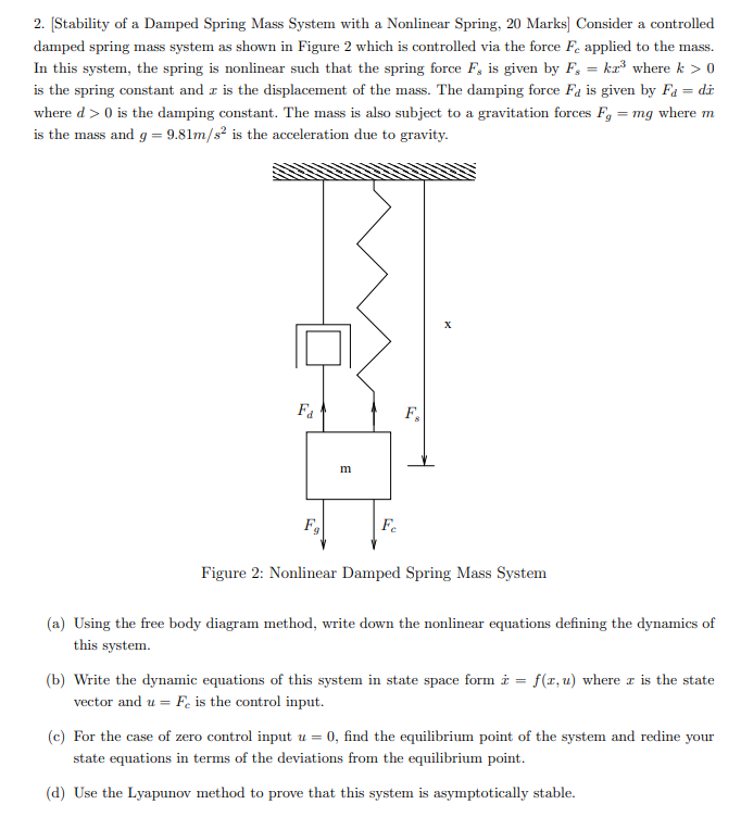 Solved 2 Stability Of A Damped Spring Mass System With A Chegg