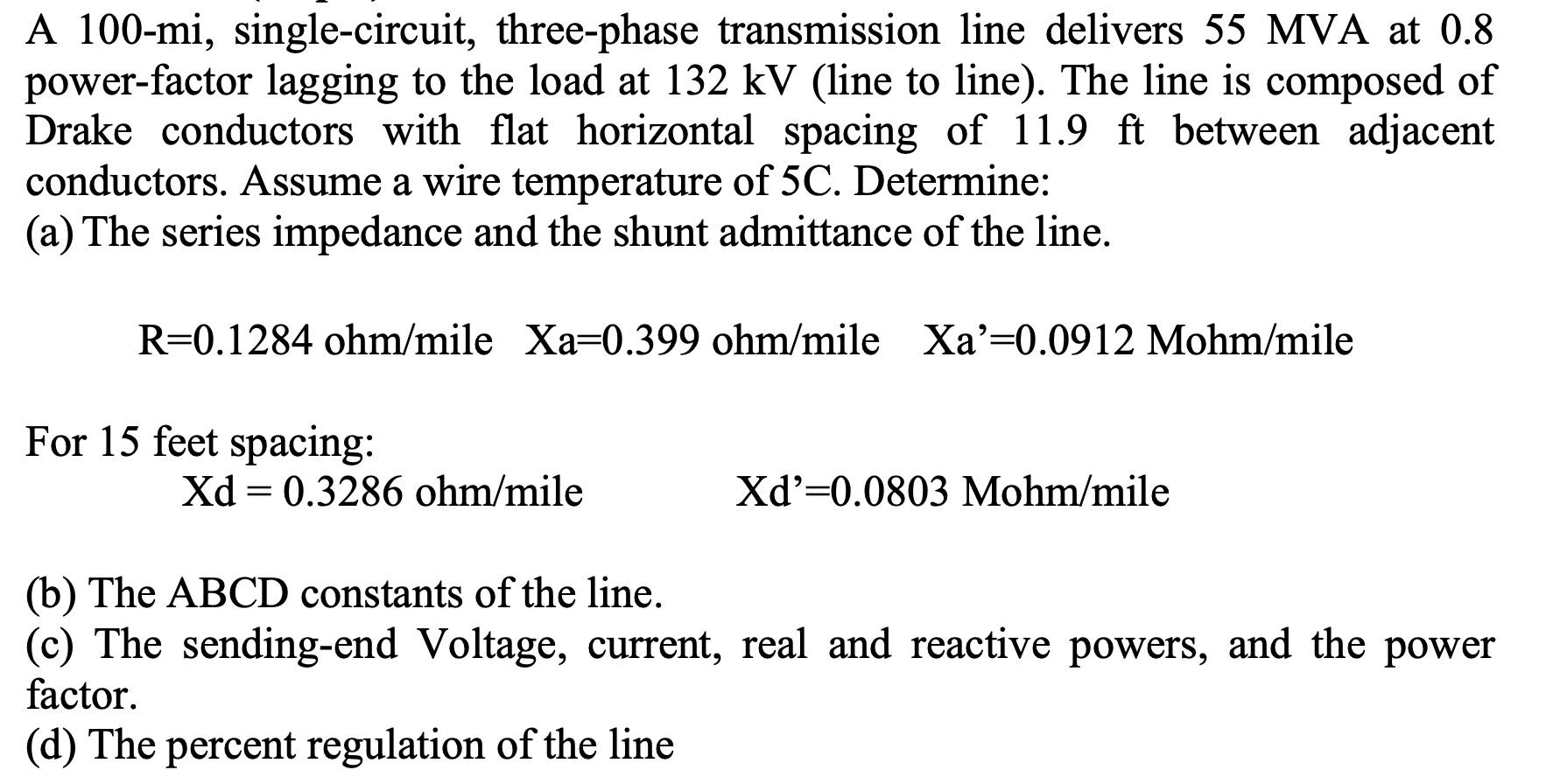 Solved A 100 Mi Single Circuit Three Phase Transmission Chegg