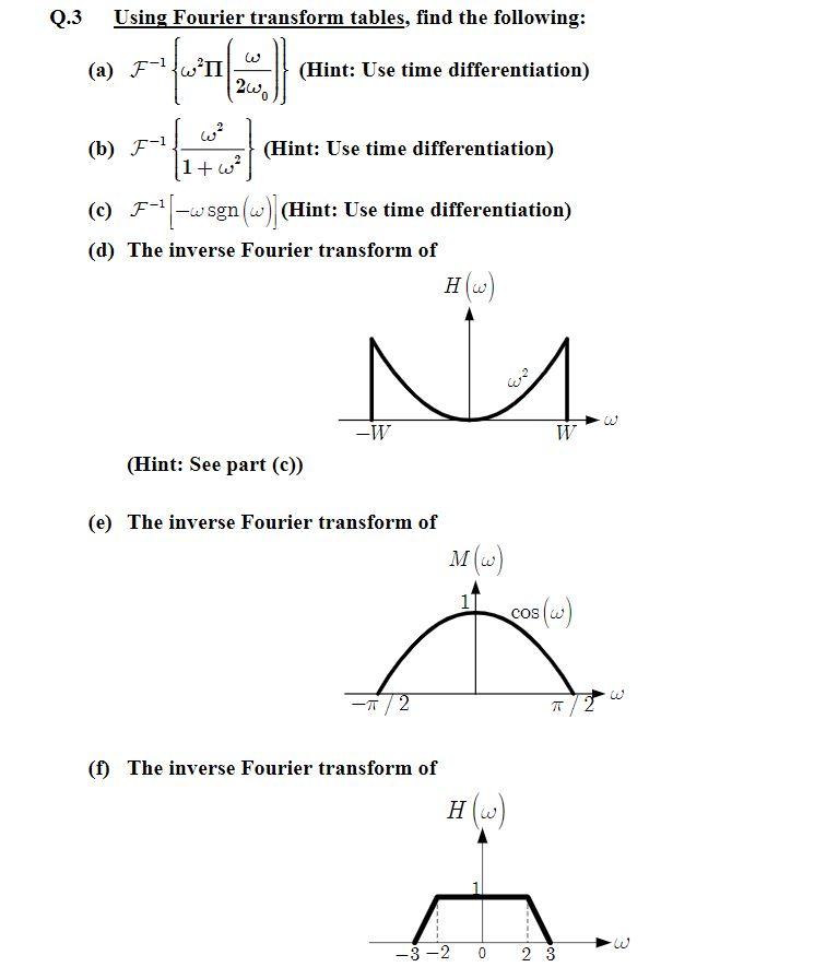 Q Using Fourier Transform Tables Find The Chegg