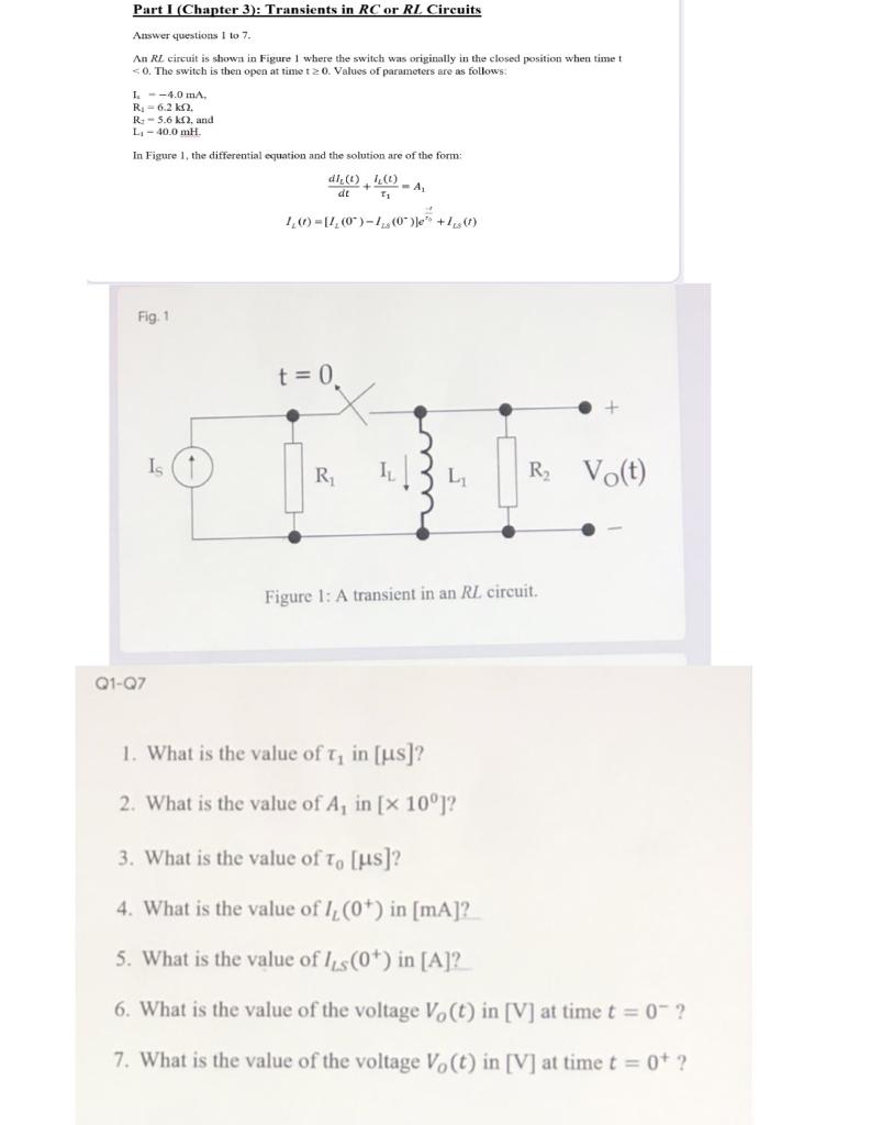 Solved Part I Chapter Transients In Rc Or Rl Circuits Chegg