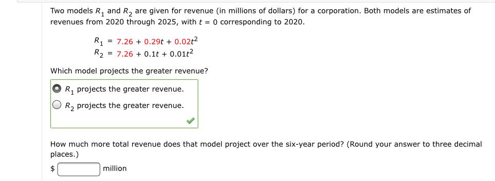 Solved Two Models R And R Are Given For Revenue In Chegg