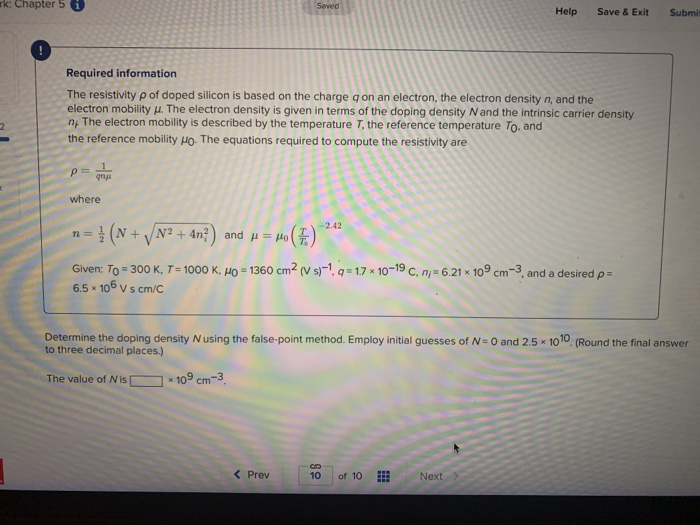 Solved Required Information The Resistivity P Of Doped Chegg