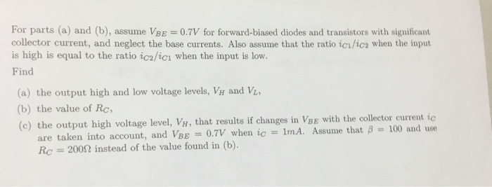 Solved For The Ecl Gate Shown In The Following Sketch Chegg