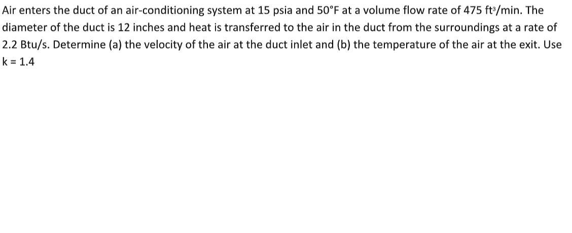 Solved Air Enters The Duct Of An Air Conditioning System At Chegg