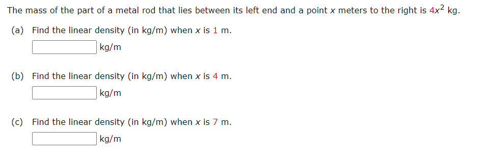 Solved The Mass Of The Part Of A Metal Rod That Lies Between Chegg