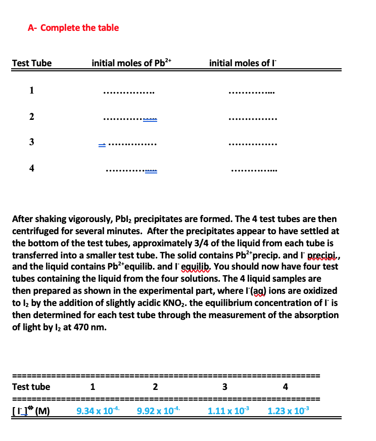 Solved Determining The Solubility Product Of Pbi In This Chegg