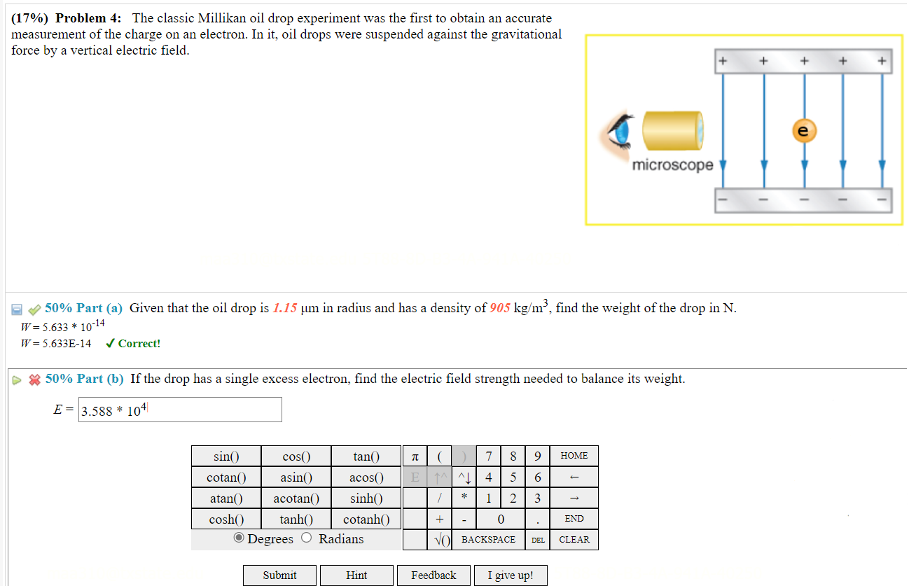 Solved 17 Problem 4 The Classic Millikan Oil Drop Chegg