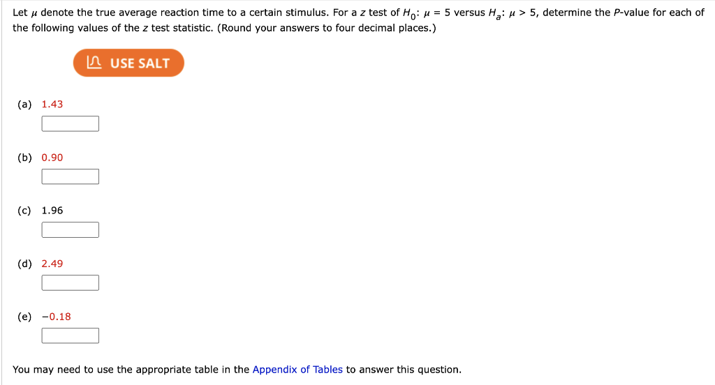 Solved Let U Denote The True Average Reaction Time To A Chegg