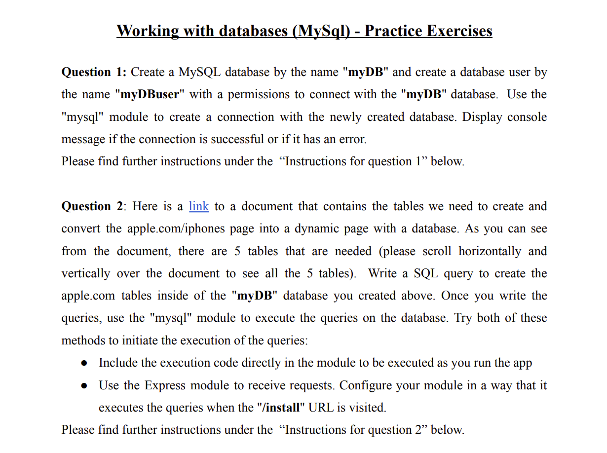 Solved Working With Databases MySql Practice Exercises Chegg