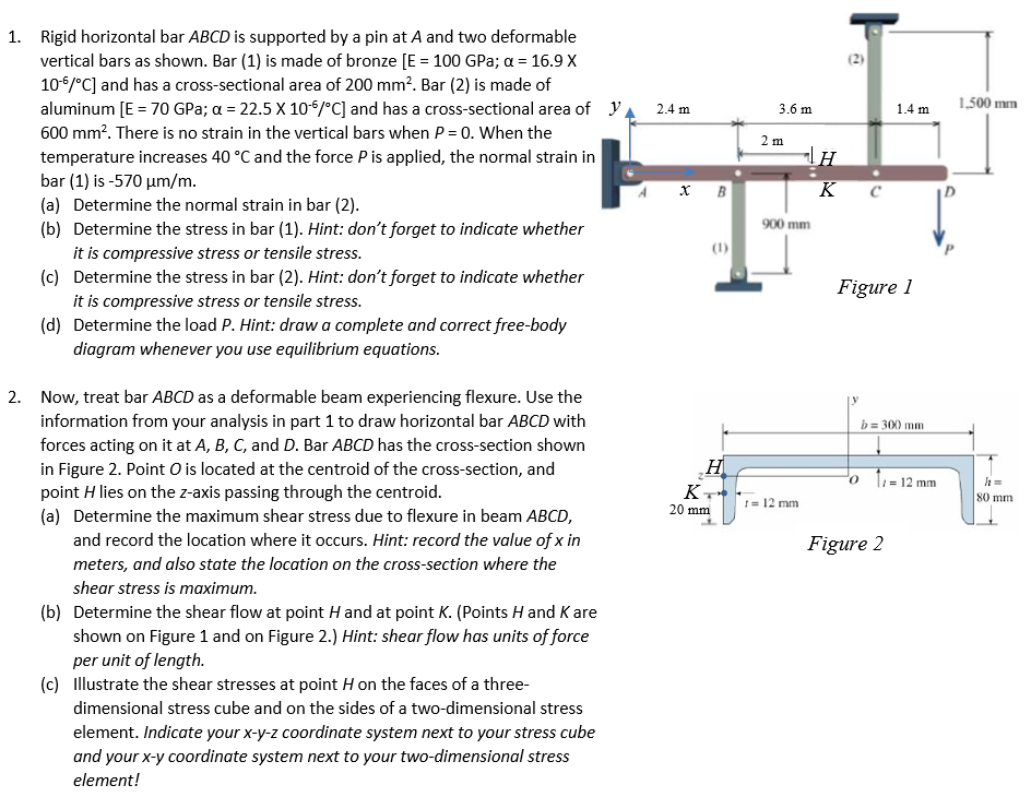 Solved 1 Rigid Horizontal Bar ABCD Is Supported By A Pin At Chegg