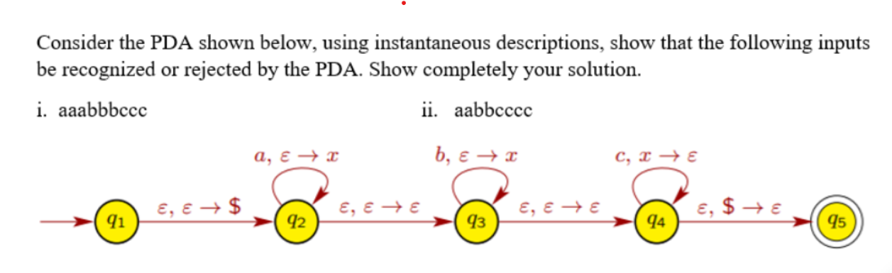 Solved Consider The Pda Shown Below Using Instantaneous Chegg