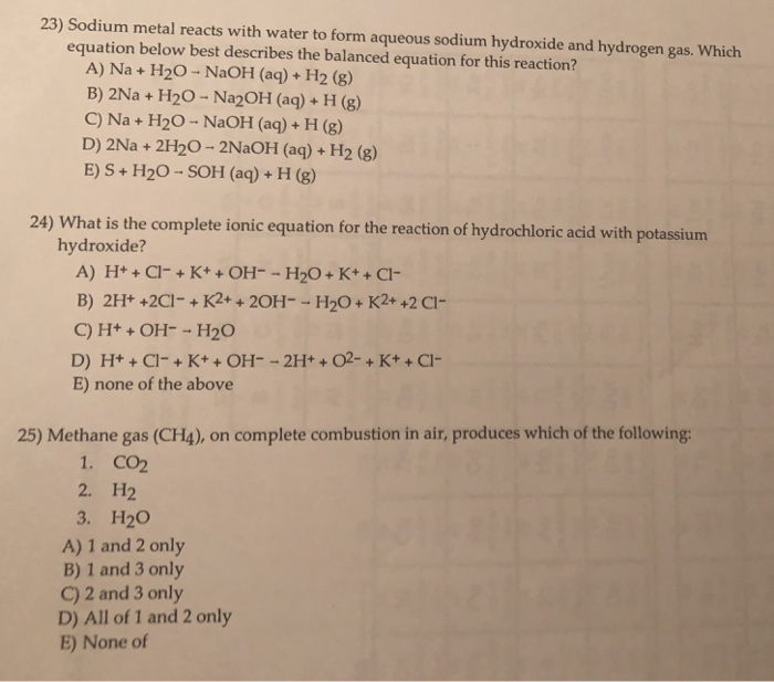 Solved 23 Sodium Metal Reacts With Water To Form Aqueous Chegg