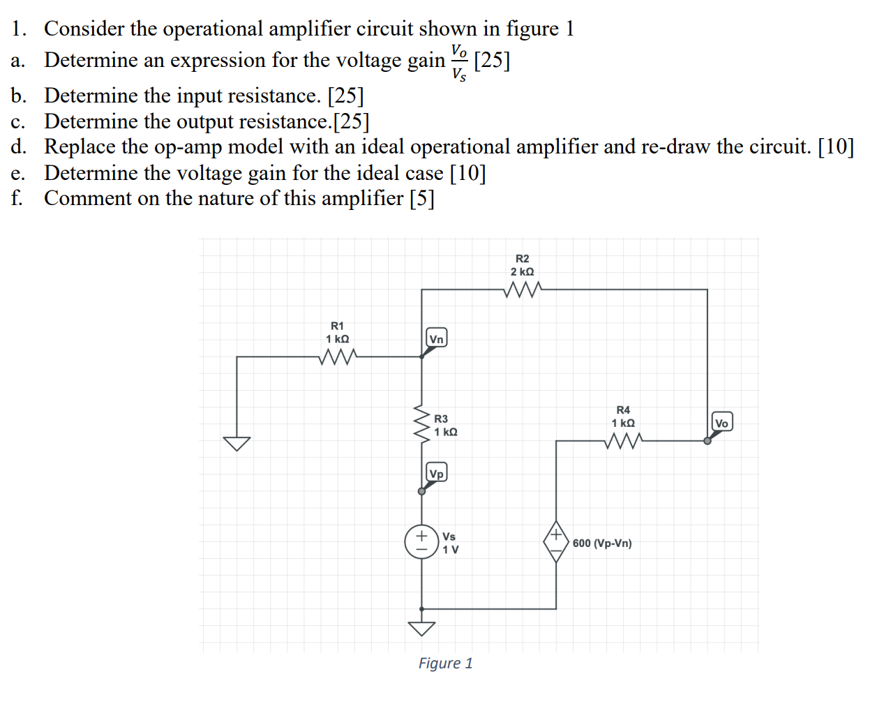 Solved 1 Consider The Operational Amplifier Circuit Shown Chegg