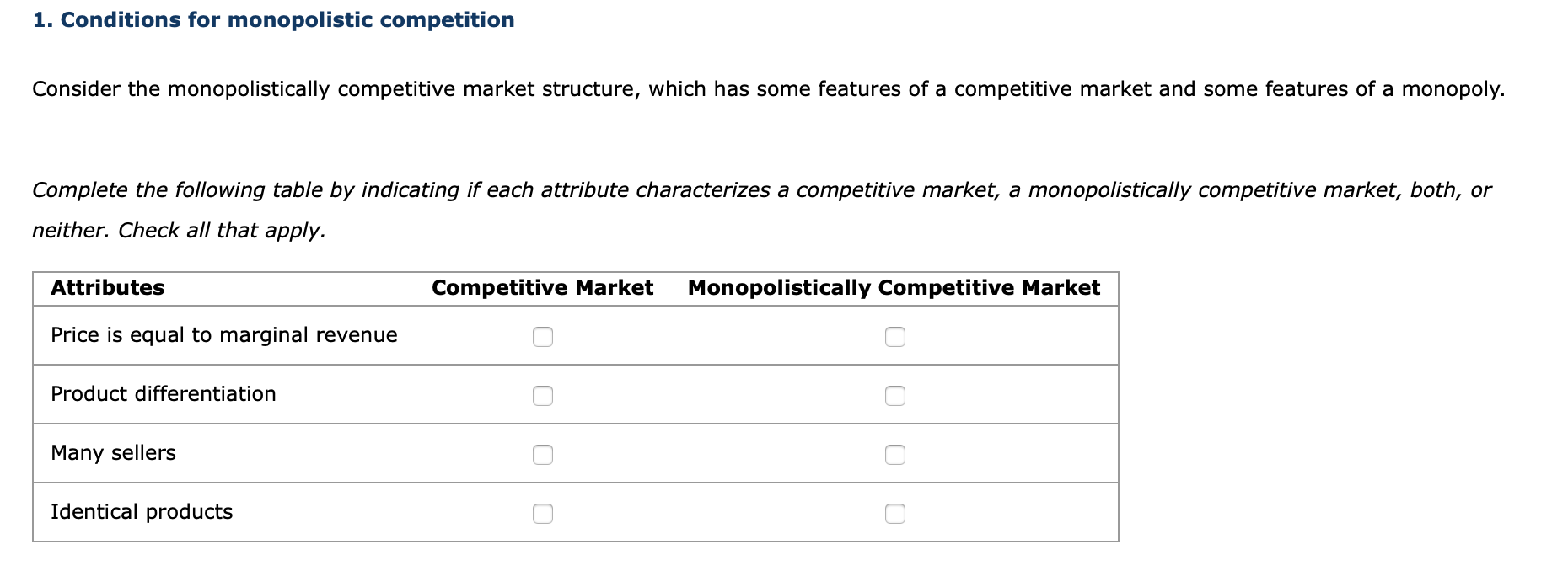 Solved Conditions For Monopolistic Competition Consider Chegg