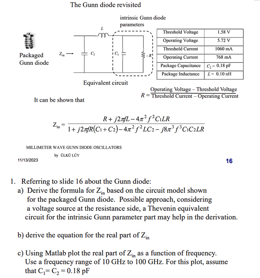 Solved The Gunn Diode Revisited Intrinsic Gunn Diode Chegg