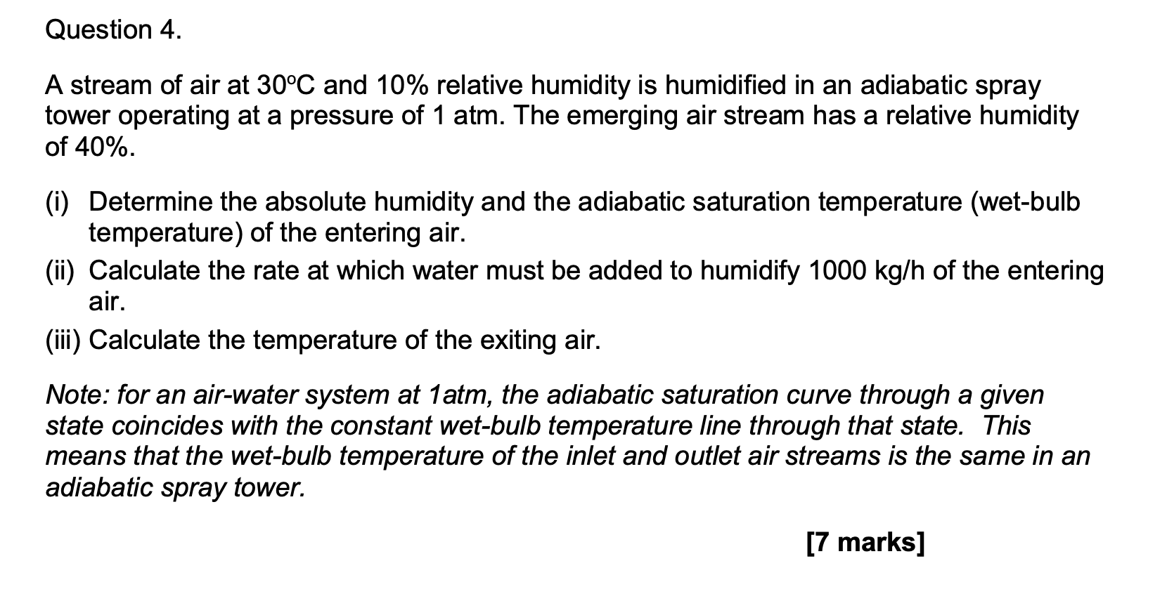 Solved Question 4 A Stream Of Air At 30C And 10 Relative Chegg