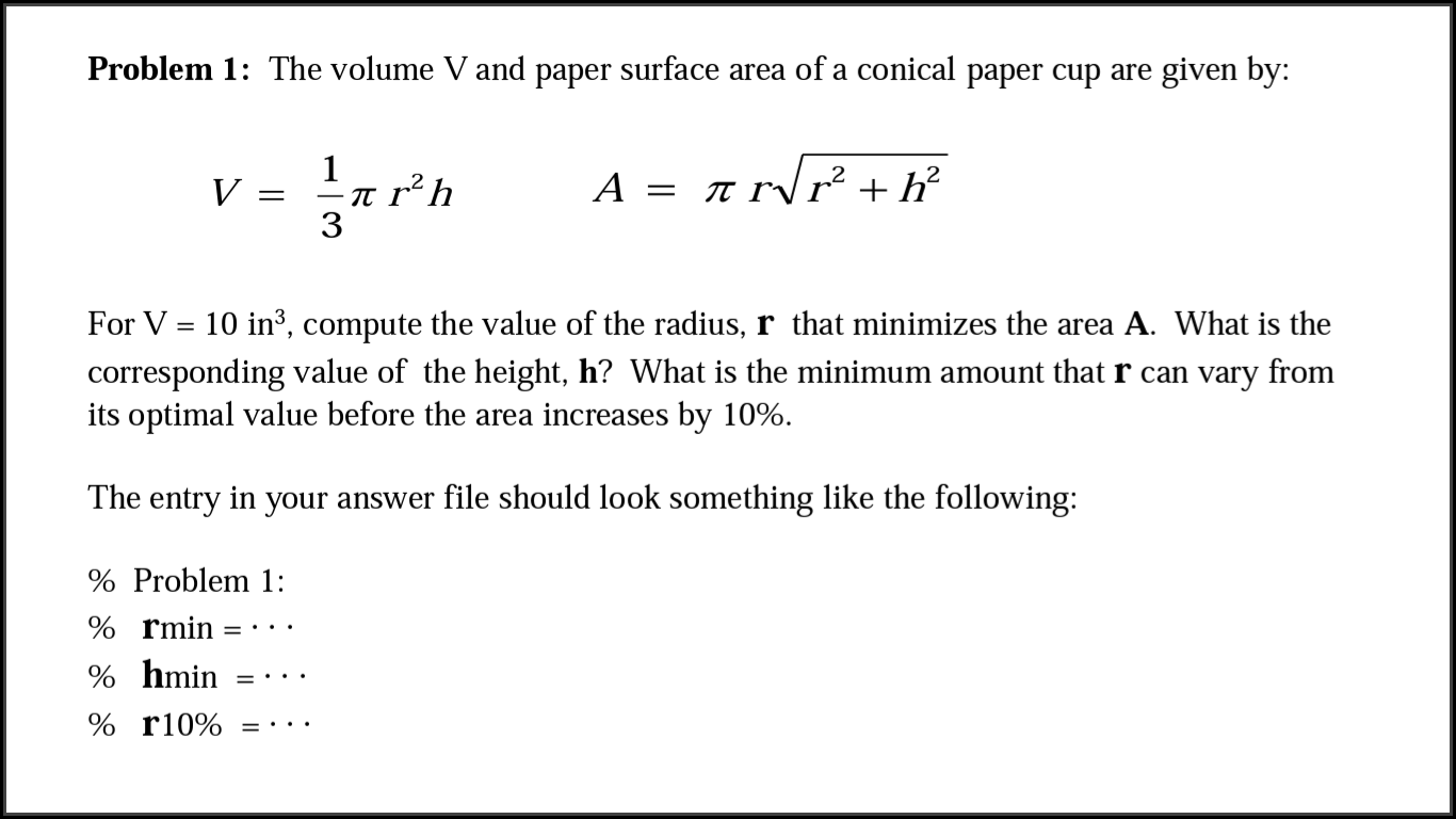 The Volume V And Paper Surface Area Of A Conical