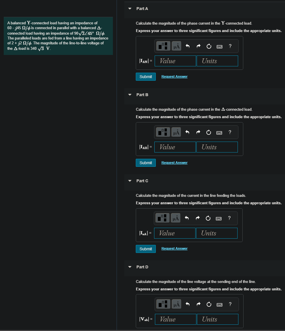 Solved A Balanced Y Connected Load Having An Impedance Of Chegg