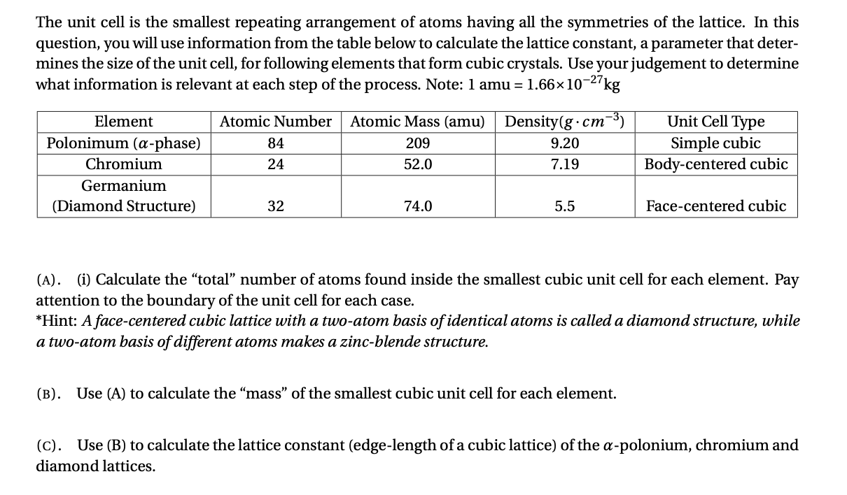 Solved The Unit Cell Is The Smallest Repeating Arrangement Chegg