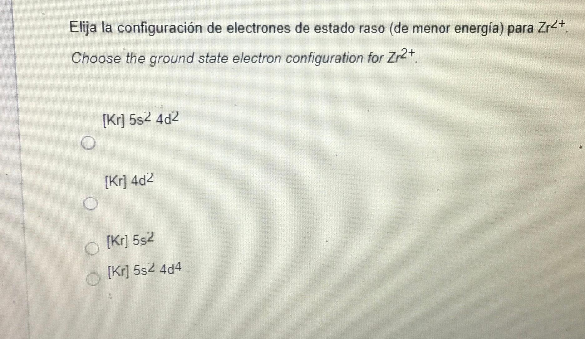 Solved Elija la configuración de electrones de estado raso Chegg