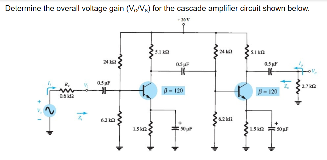 Solved Determine The Overall Voltage Gain VoNs For The Chegg